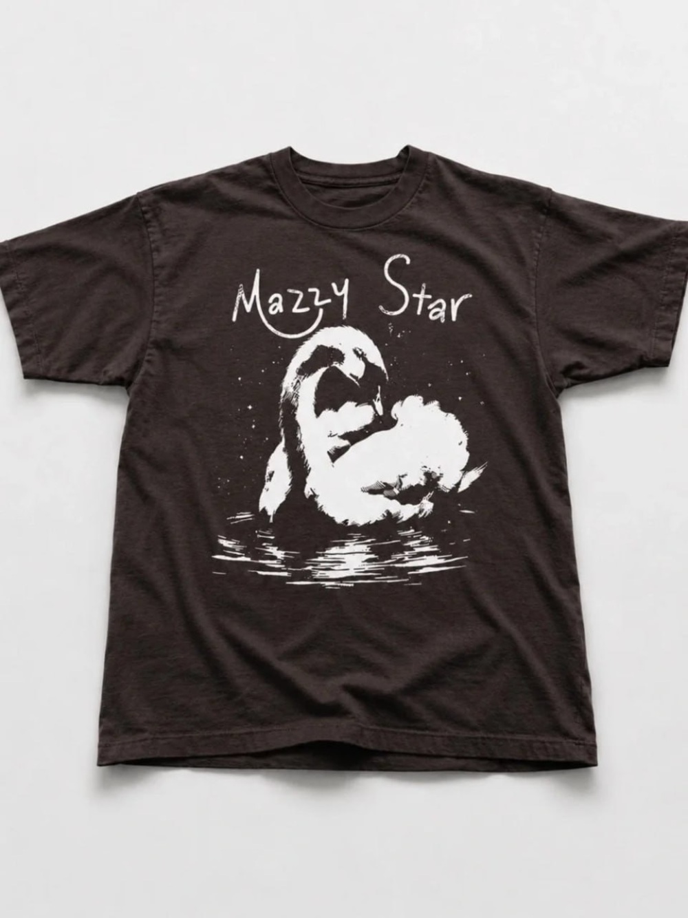 Brown Graphic Tee with White Swan Design